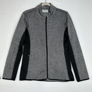 Marc NY Performance Fleece Lined Knit Jacket Womens Medium Black White Stretch